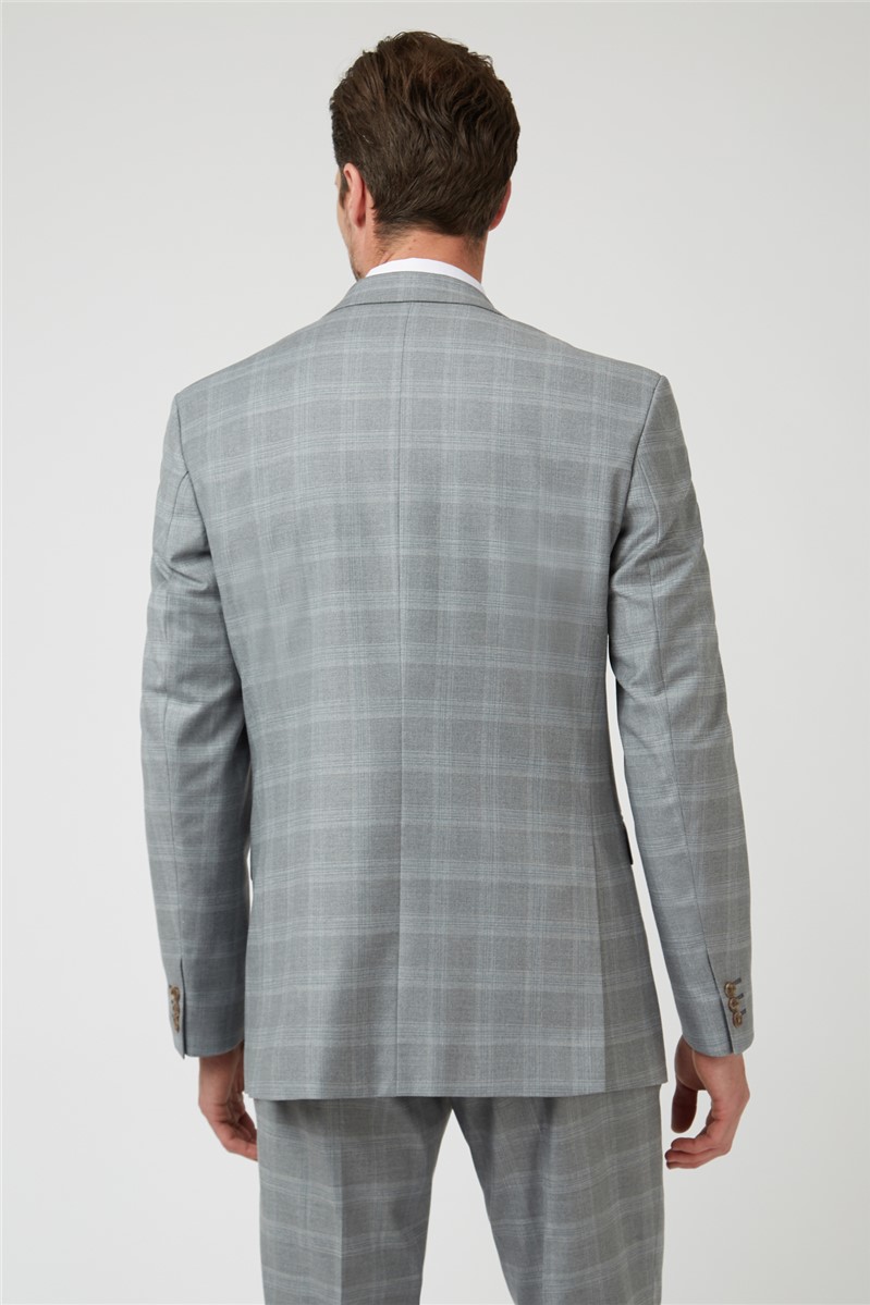  Regular Fit Grey Jacket with Blue Overcheck