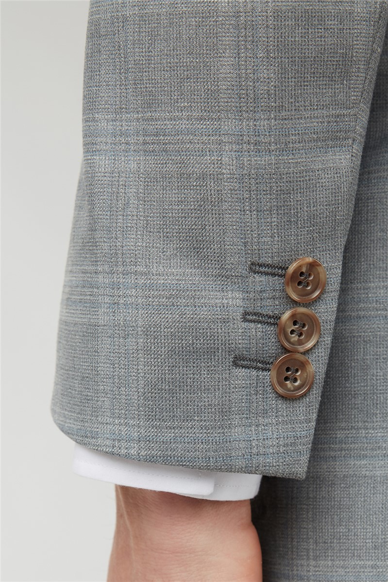  Regular Fit Grey with Blue Overcheck Waistcoat