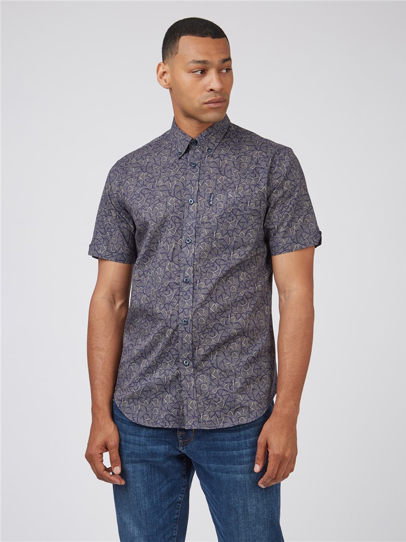 Ben Sherman Script Short Sleeve Linear Print Shirt