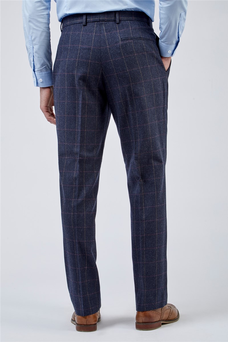  Regular Fit Navy & Pink Tweed Check Trousers