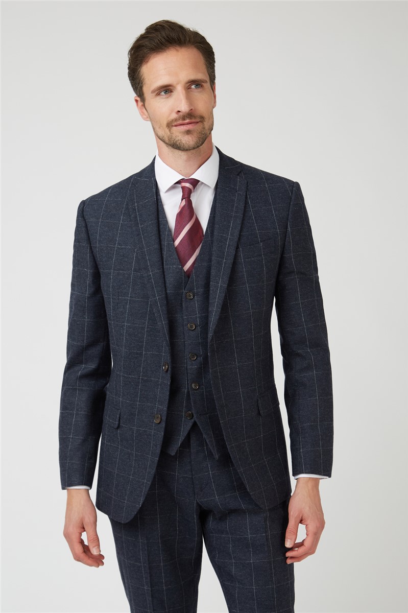 Racing Green Tailored Fit Navy Check Suit Jacket