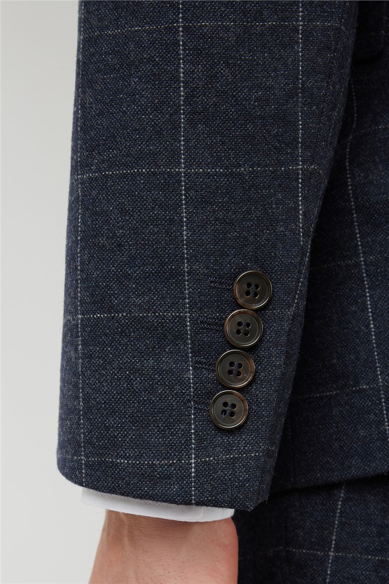  Tailored Fit Navy Check Suit Jacket