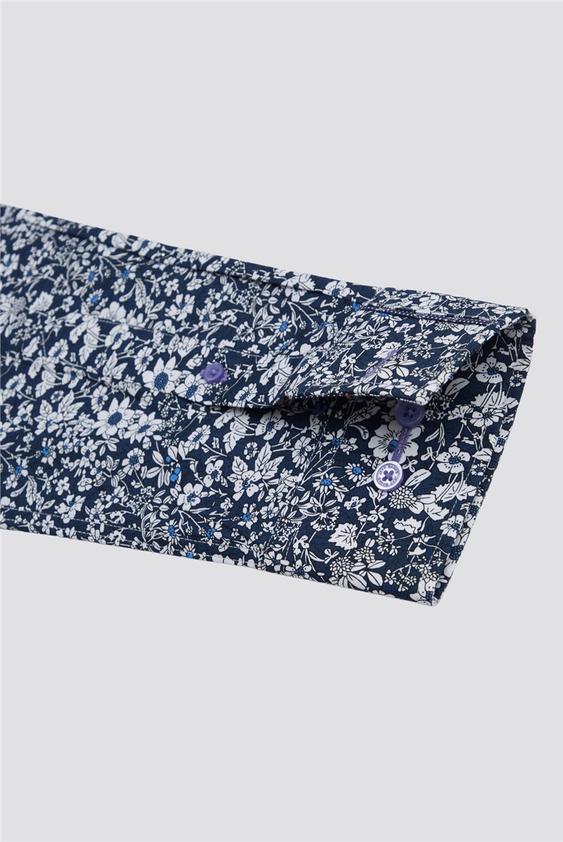 Stvdio By  Classic Fit Navy and White Floral Shirt