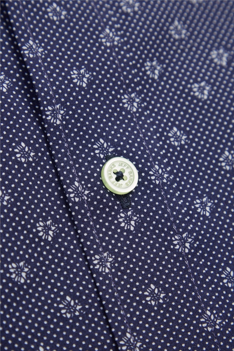 Studio By  Classic Fit Navy and White Spotted Flower Print Shirt