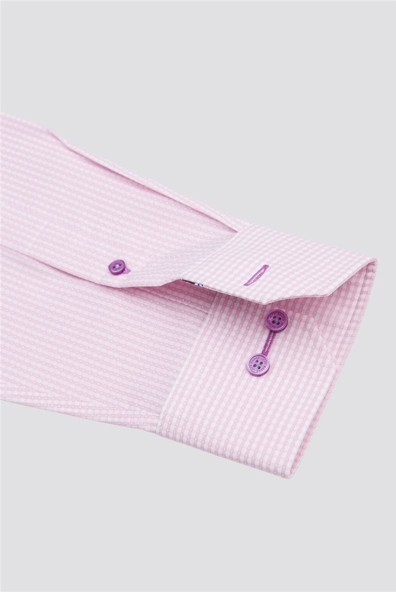 Studio Tailored Fit Pink Dobby Check Shirt