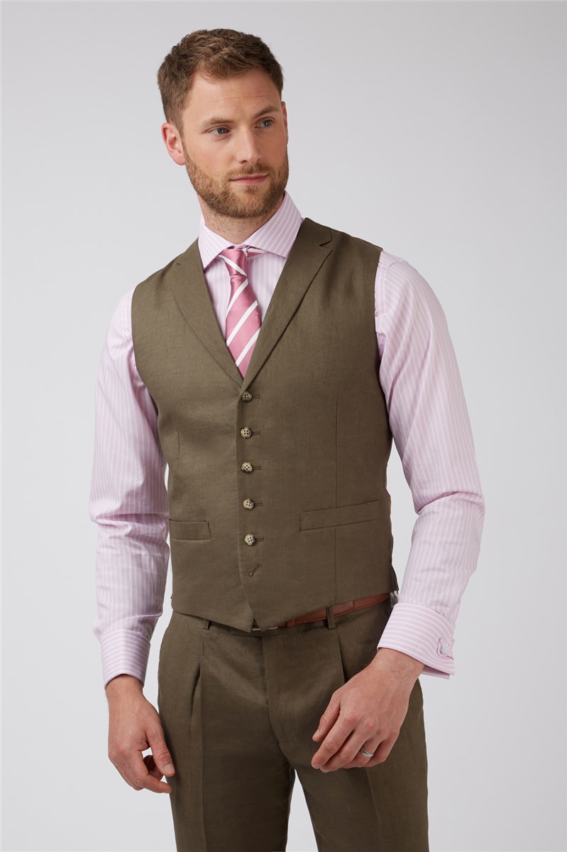  Classic Fit Bronze Linen Waistcoat