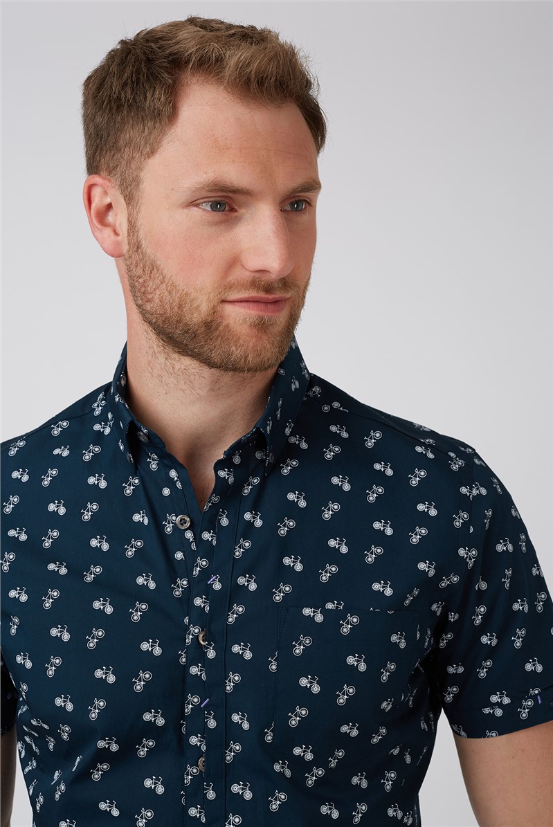  Navy Bicycle Print Shirt