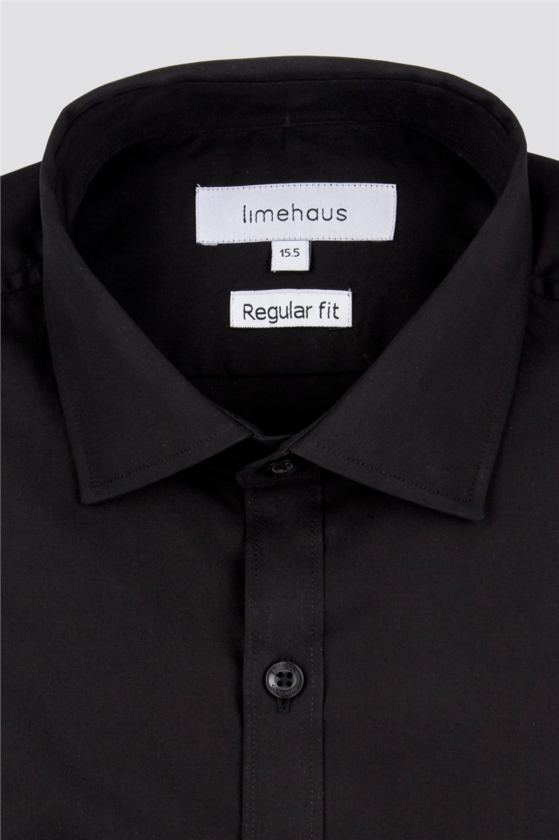  Regular Fit Single Cuff Black Poplin Shirt