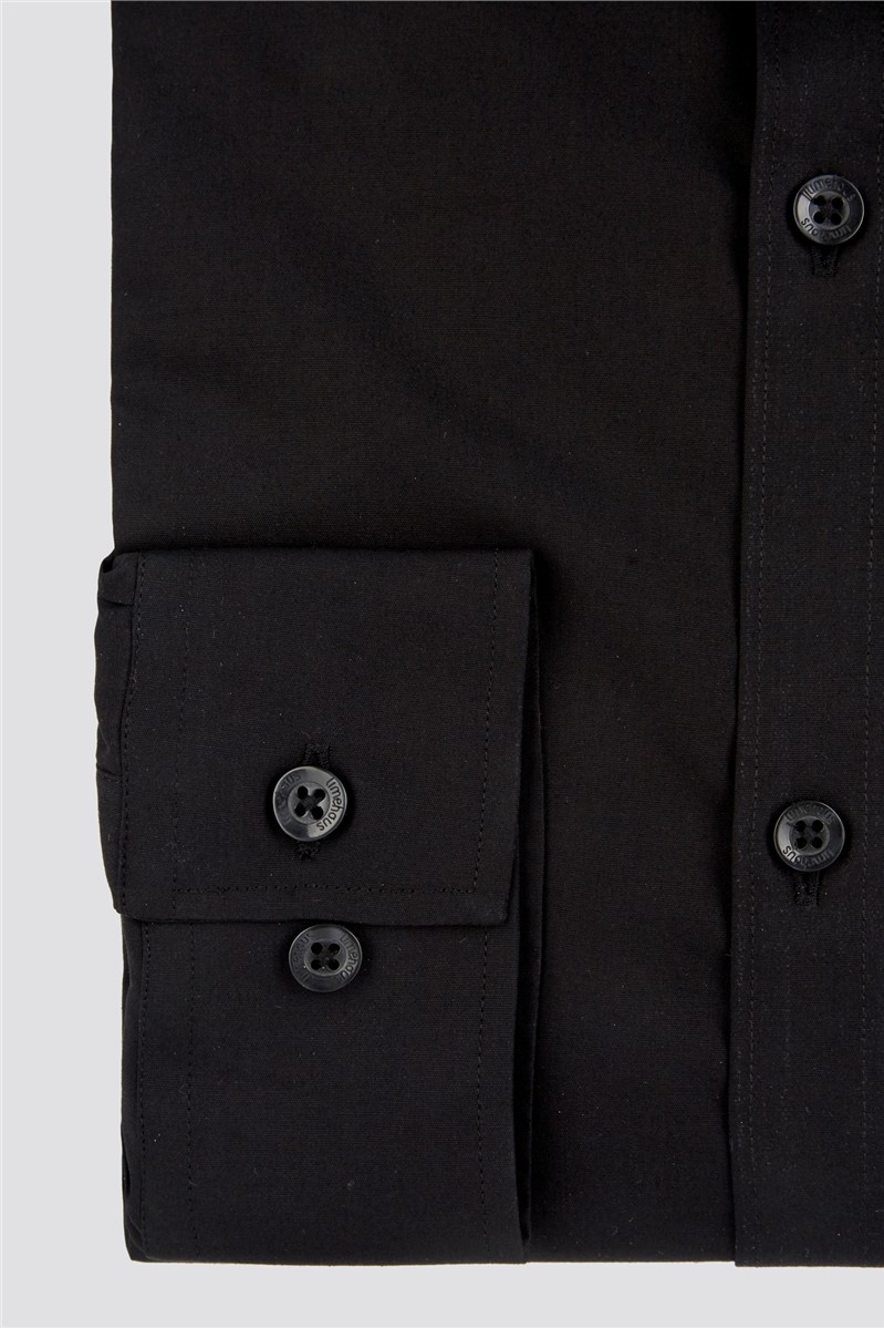  Regular Fit Single Cuff Black Poplin Shirt