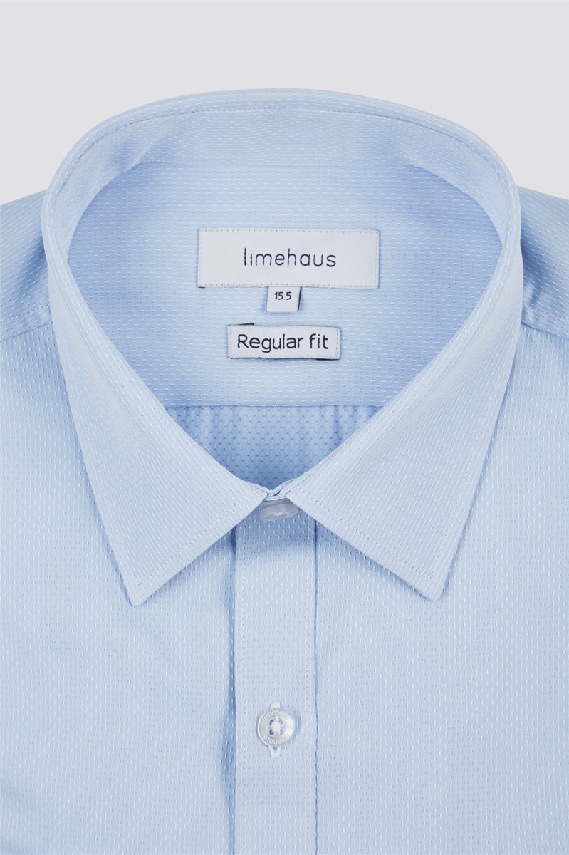  Regular Fit Single Cuff Pale Blue Textured Shirt