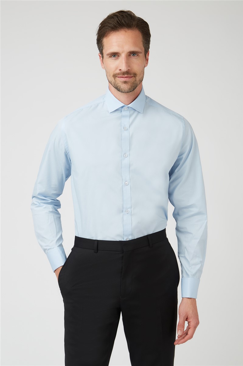  Slim Fit Single Cuff Pale Blue Stretch Shirt