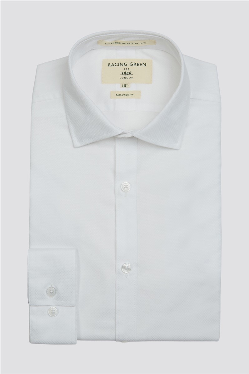  Tailored Fit Single Cuff Cutaway Collar White Dobby Shirt