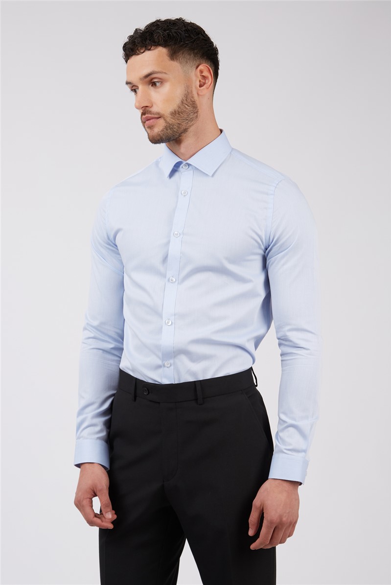  Slim Fit Single Cuff Pale Blue Dobby Shirt