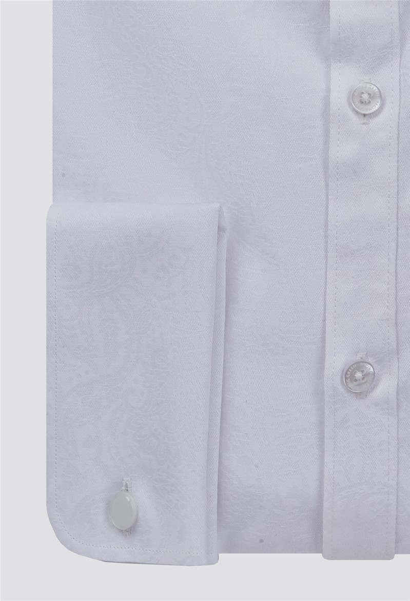  Double Cuff White Paisley Jacquard Shirt