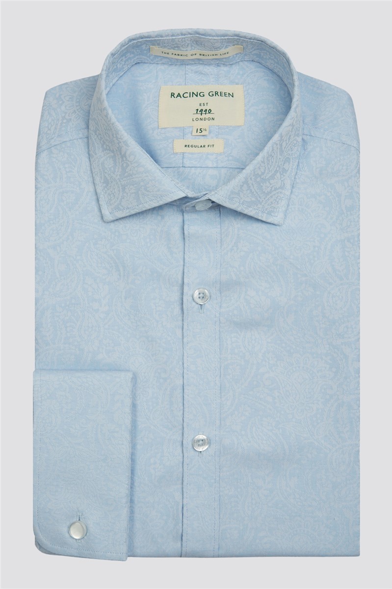  Regular Fit Double Cuff Cutaway Collar Blue Paisley Shirt