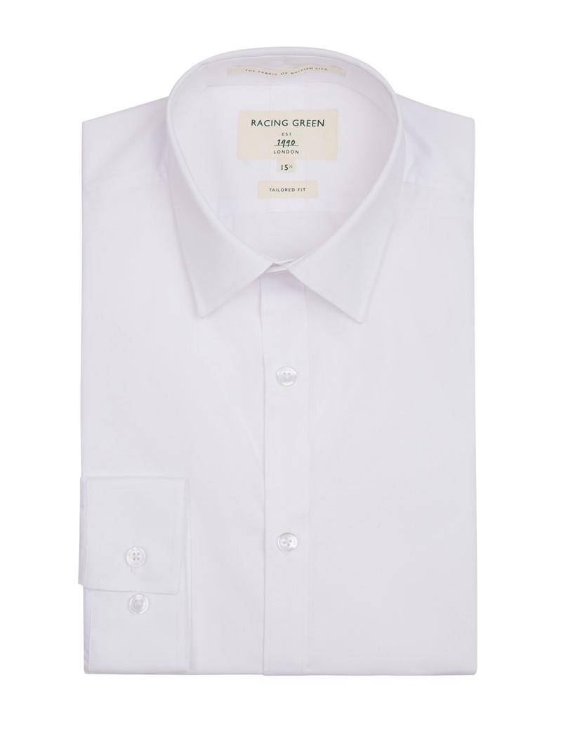 Racing Green Two Pack White Tailored Fit Point Collar Single Cuff Shirts