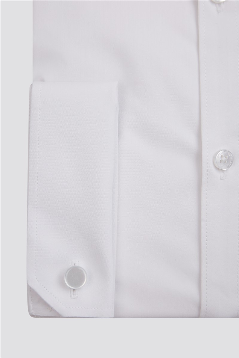  Slim Fit Double Cuff White Stretch Shirt