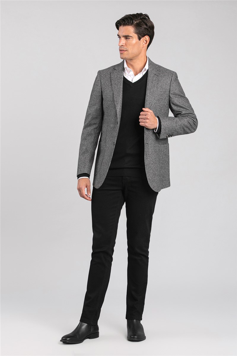  Tailored Fit Grey Houndtooth Blazer