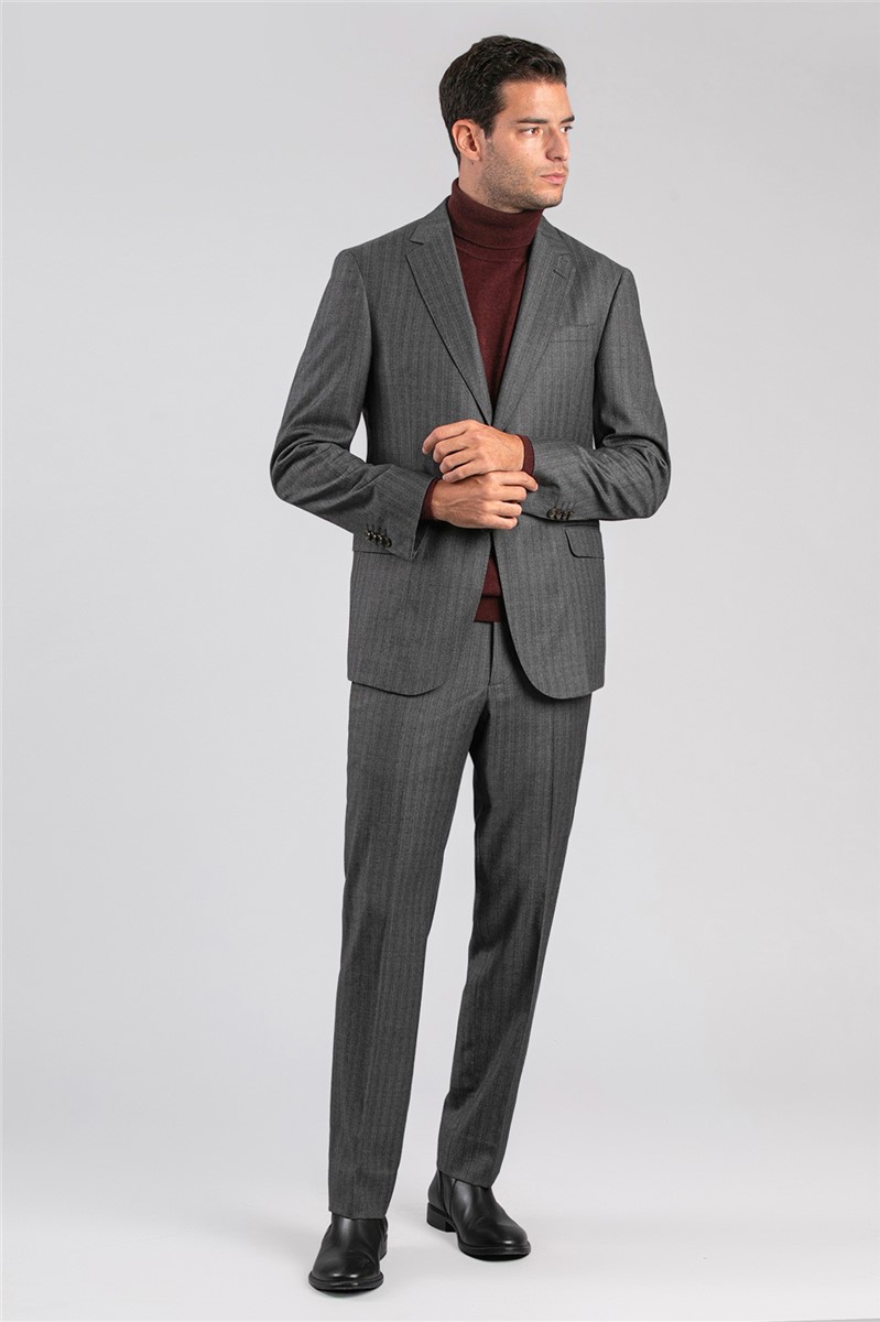  Tailored Fit Dark Grey Stripe Blazer