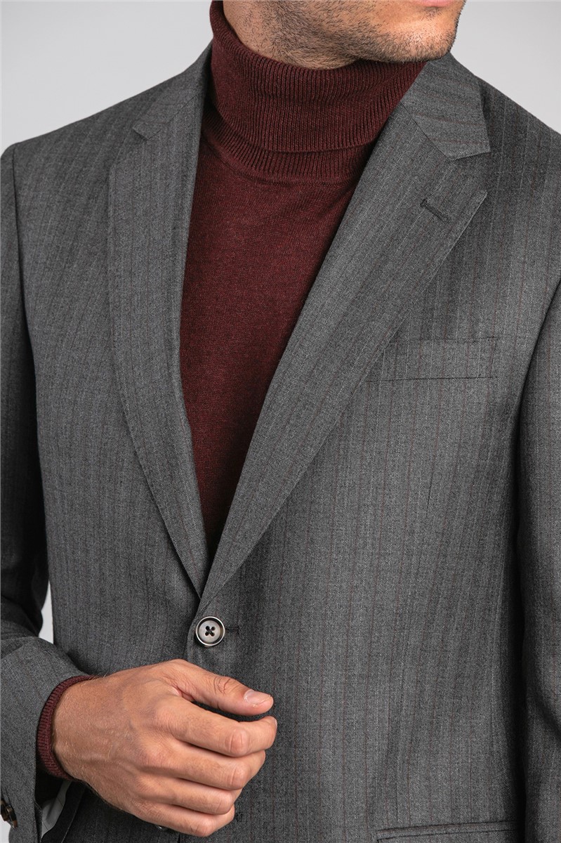  Tailored Fit Dark Grey Stripe Blazer