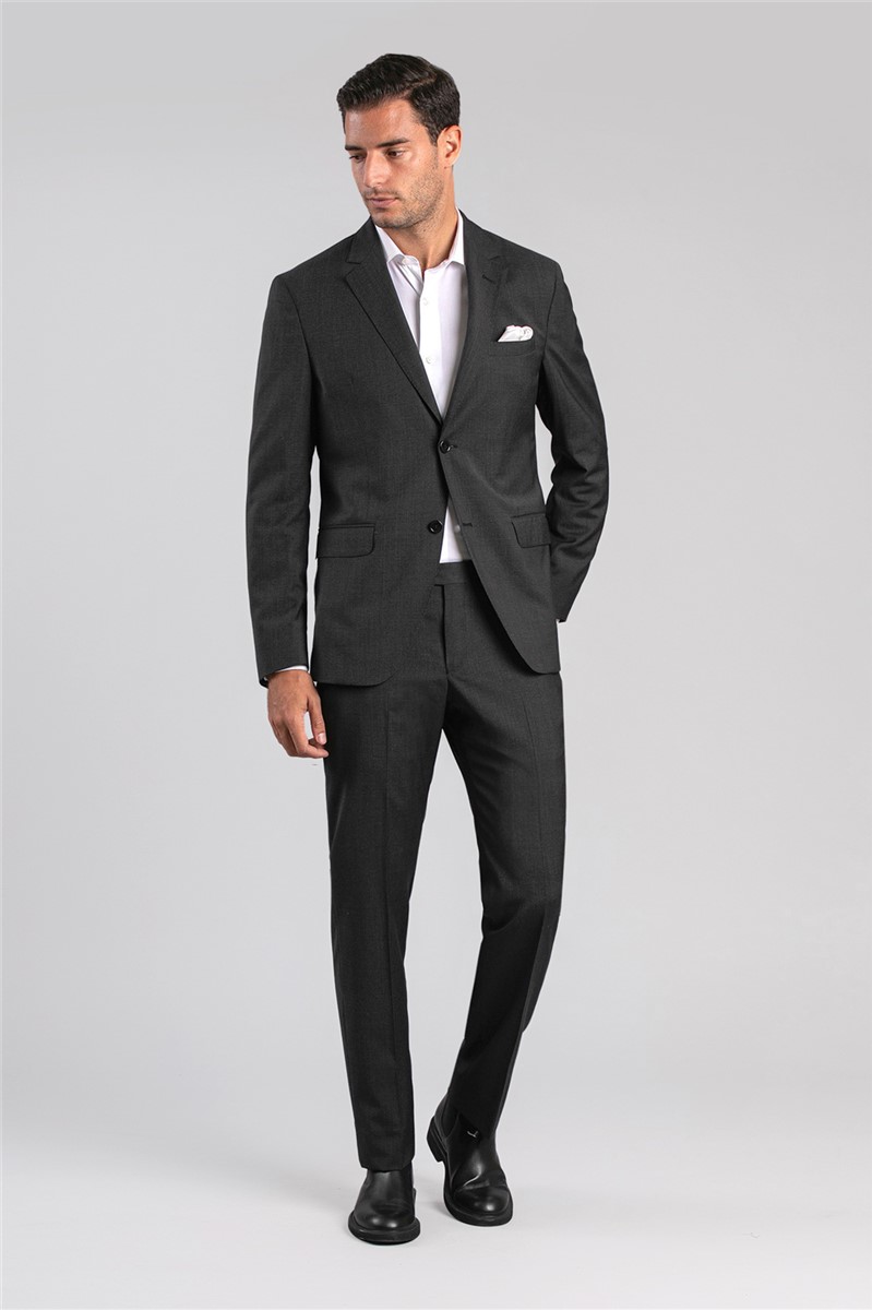 Concrete Regular Fit Black Textured Wool Blazer