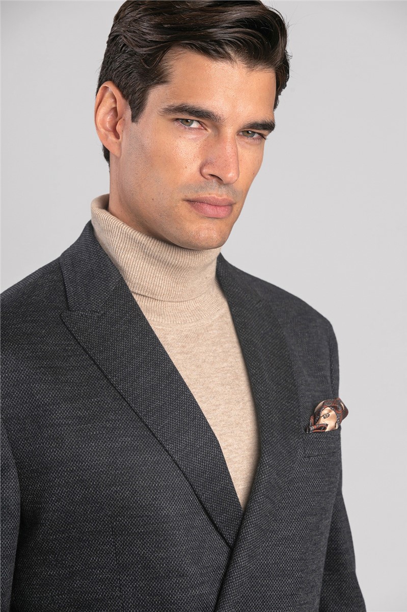  Slim Fit Charcoal Textured Blazer