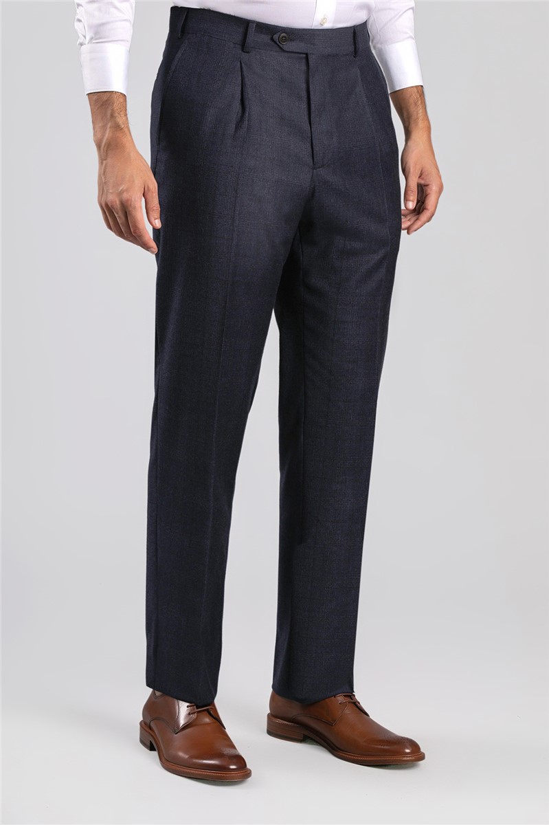  Regular Fit Navy Check Trousers