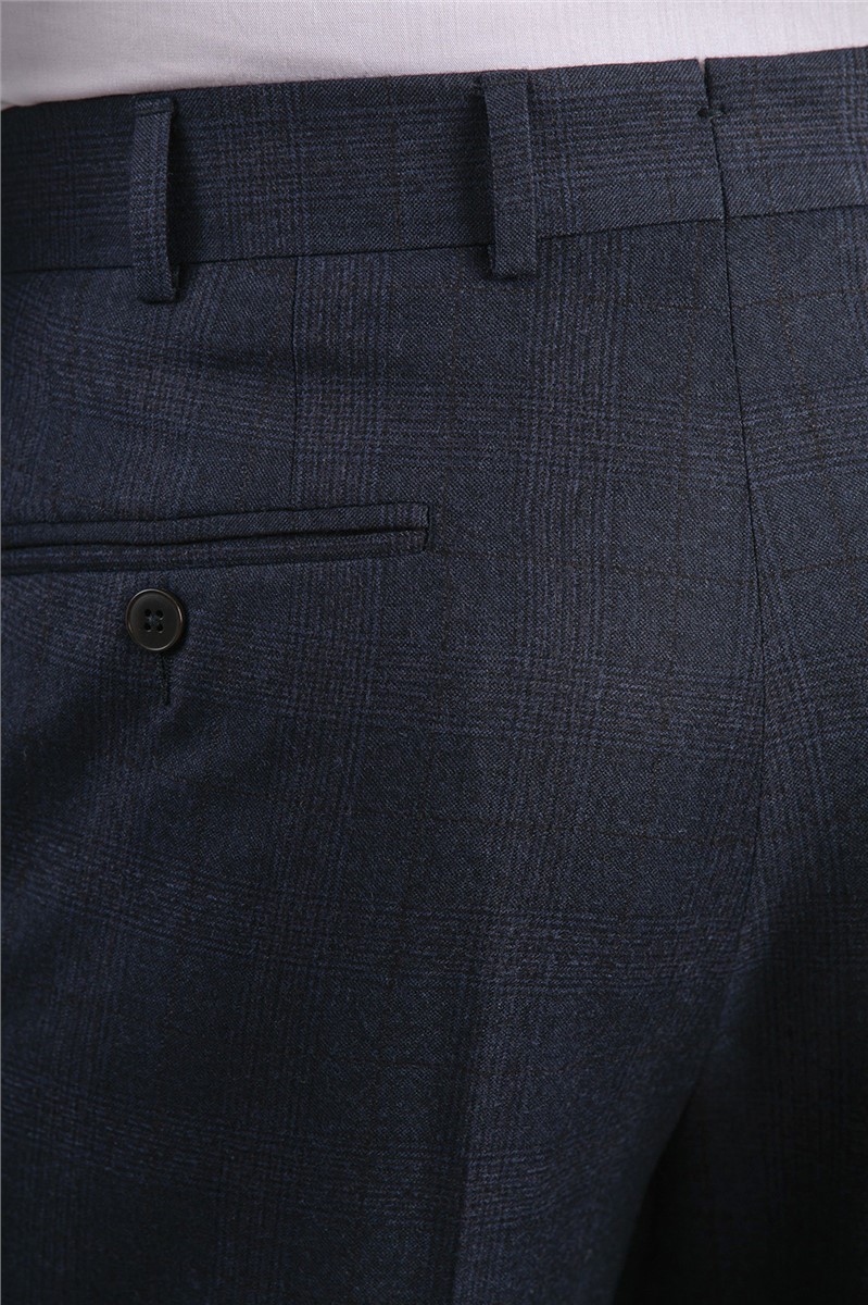 Concrete Regular Fit Navy Check Trousers