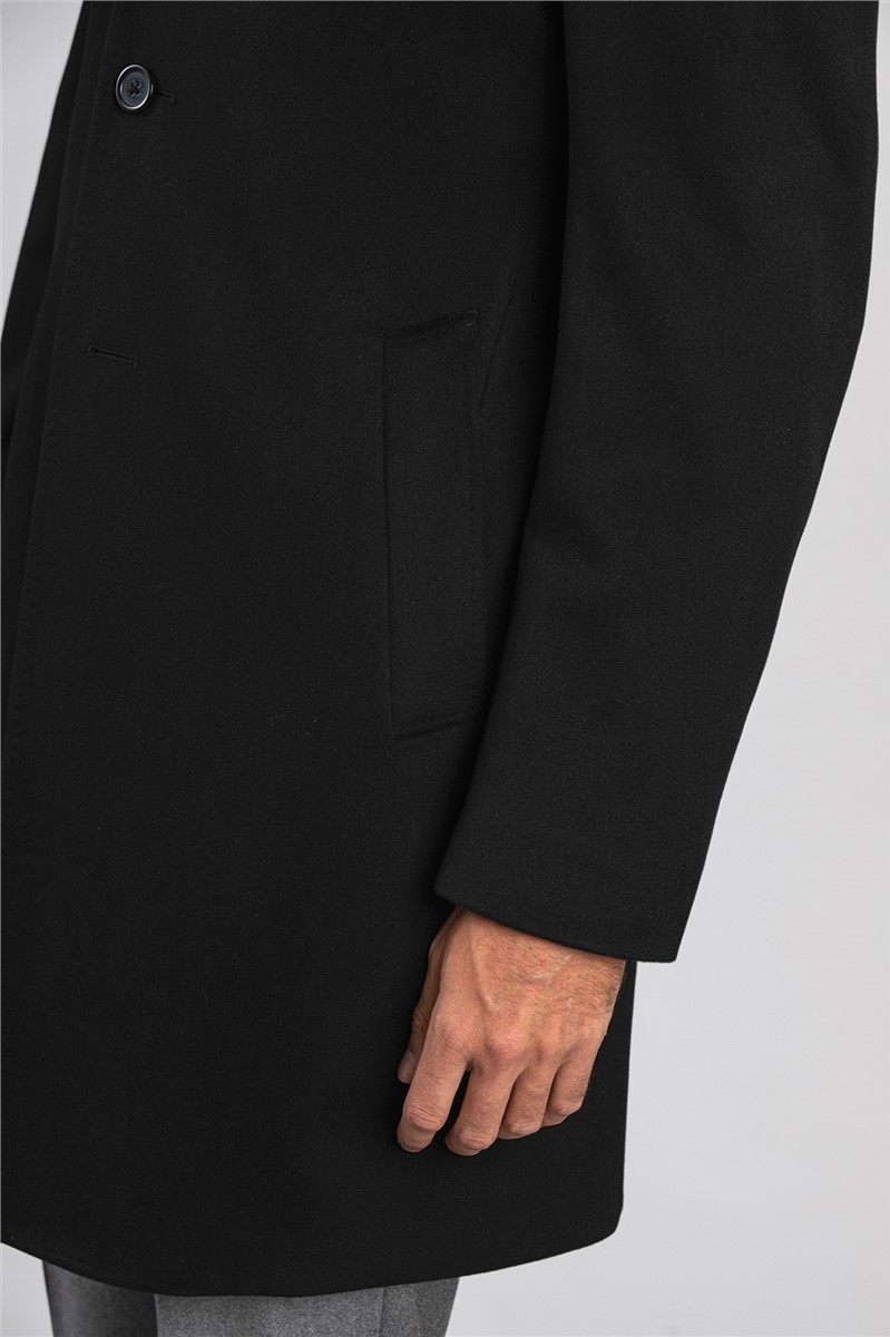 Concrete | Men's Black Regular Fit Coat | Suit Direct