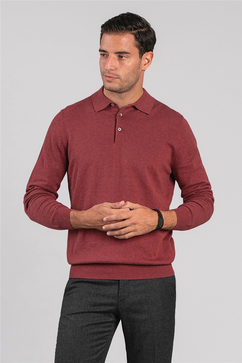  Red Knitted Polo Pullover