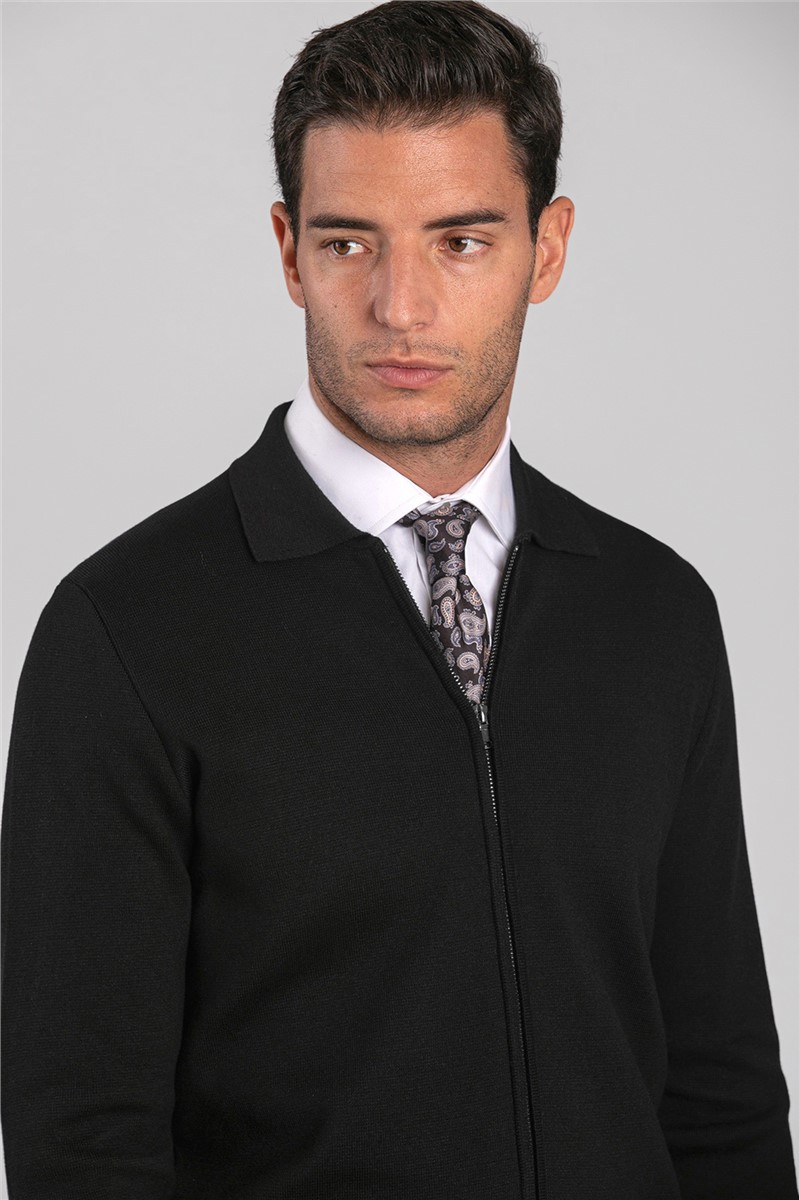 Concrete Black Zip Front Cardigan