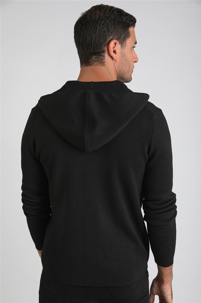  Tailored Fit Black Hooded Cardigan