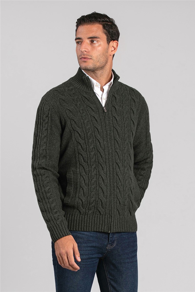 British Wool Cable Zip Cardigan