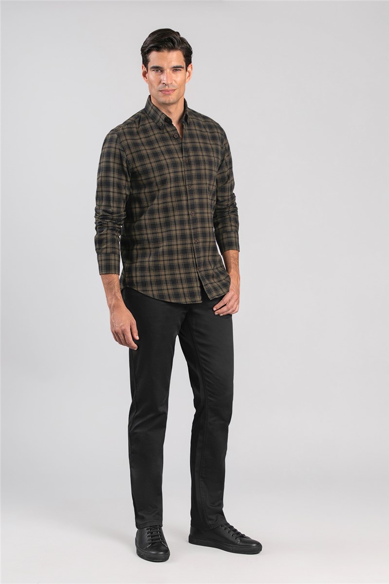  Olive Checked Long Sleeved Shirt