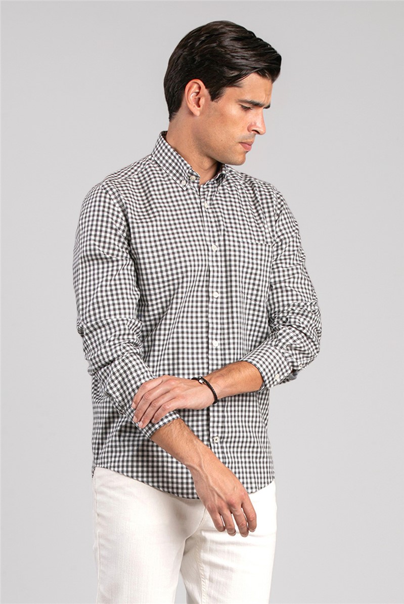  Grey Checked Long Sleeved Shirt