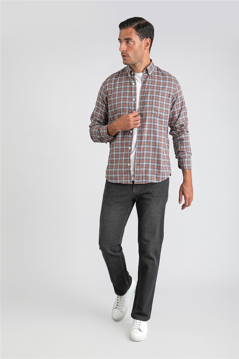  Warm Grey Checked Long Sleeved Shirt