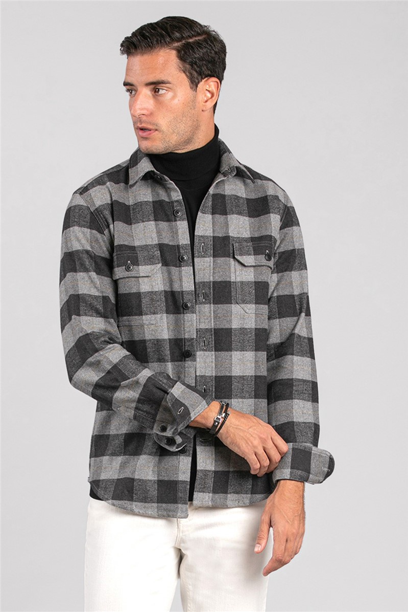 Concrete Grey Checked Overshirt