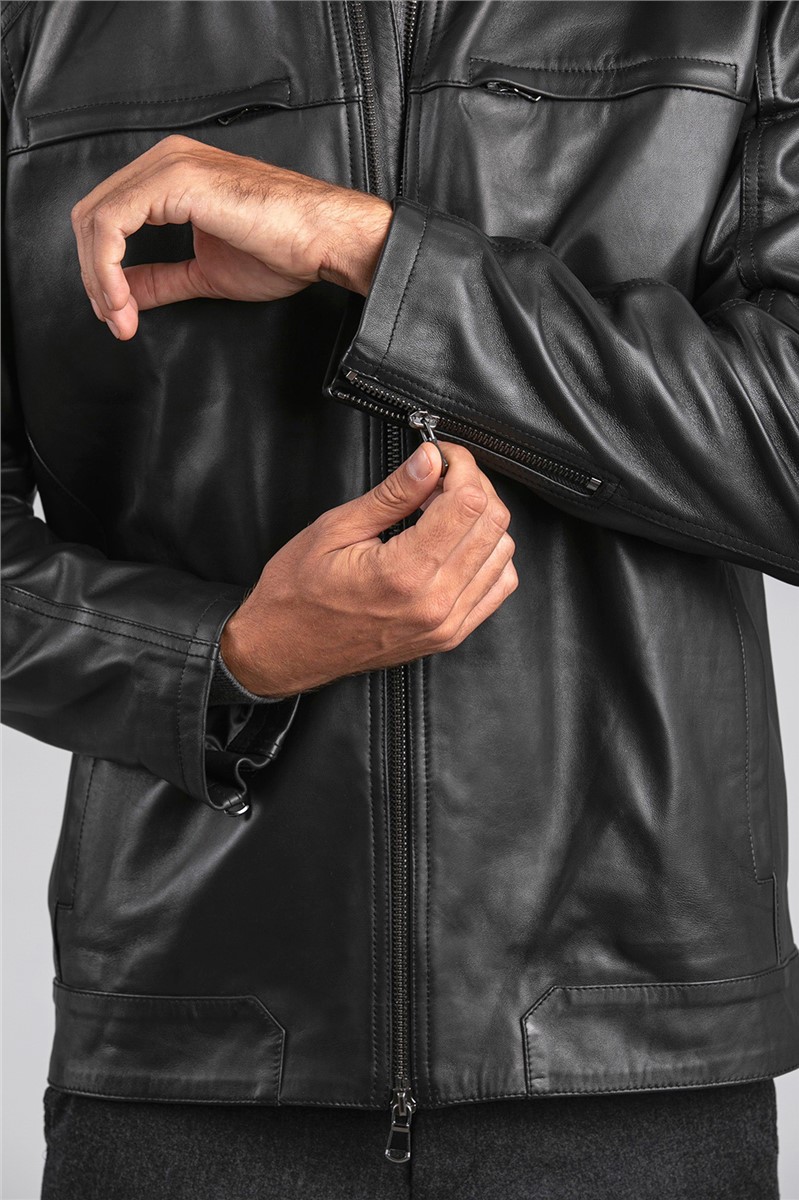  Slim Fit Black Leather Jacket