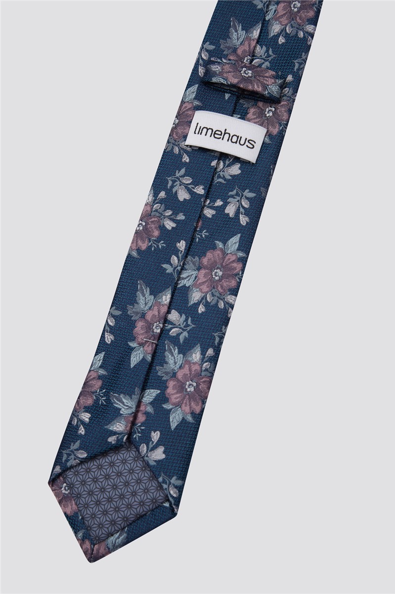 Limehaus Blue Floral Silk Tie | Suit Direct