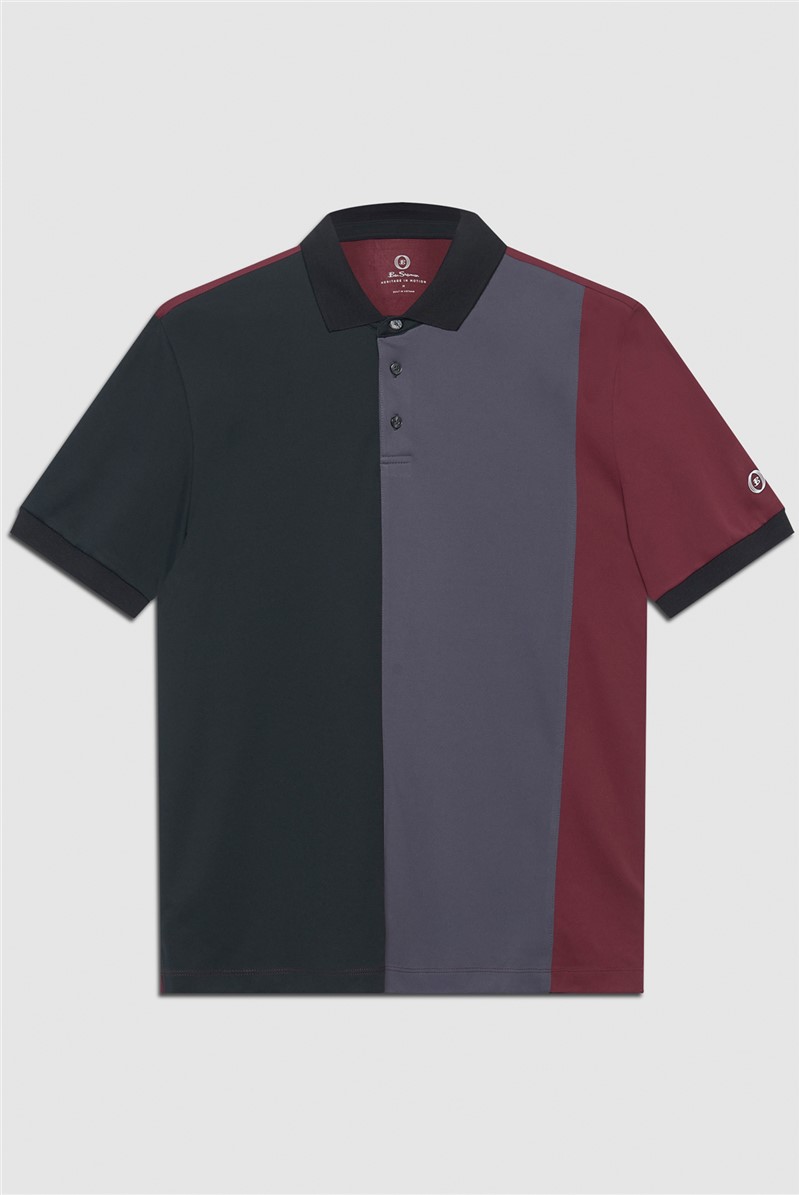   Short Sleeve 360 Burgundy Color Blocked Motion Polo