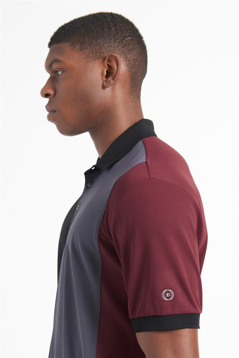   Short Sleeve 360 Burgundy Color Blocked Motion Polo