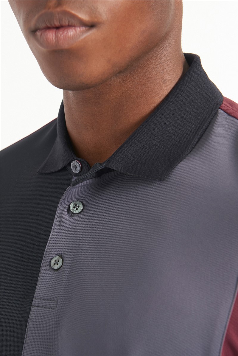   Short Sleeve 360 Burgundy Color Blocked Motion Polo