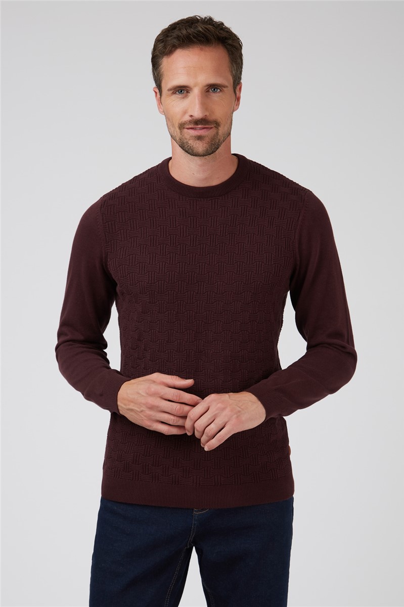 Racing Green Wine Textured Crew Neck Jumper