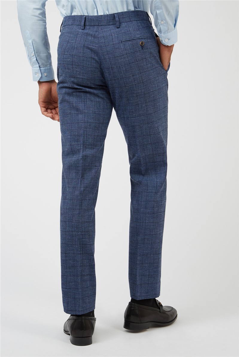 Racing Green Mid Blue Linen Look Tailored Fit Suit Trouser