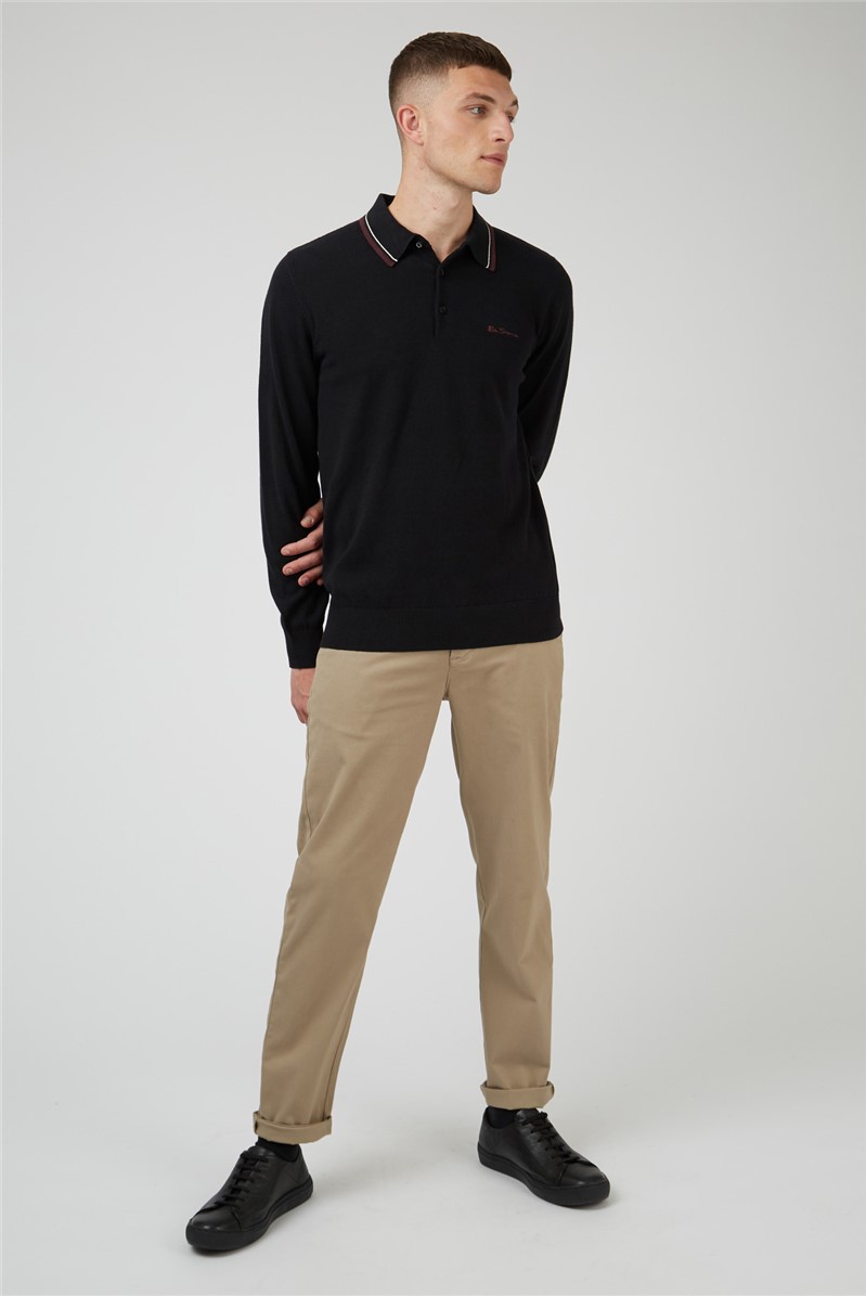  Long Sleeve Tipped Knitted Polo