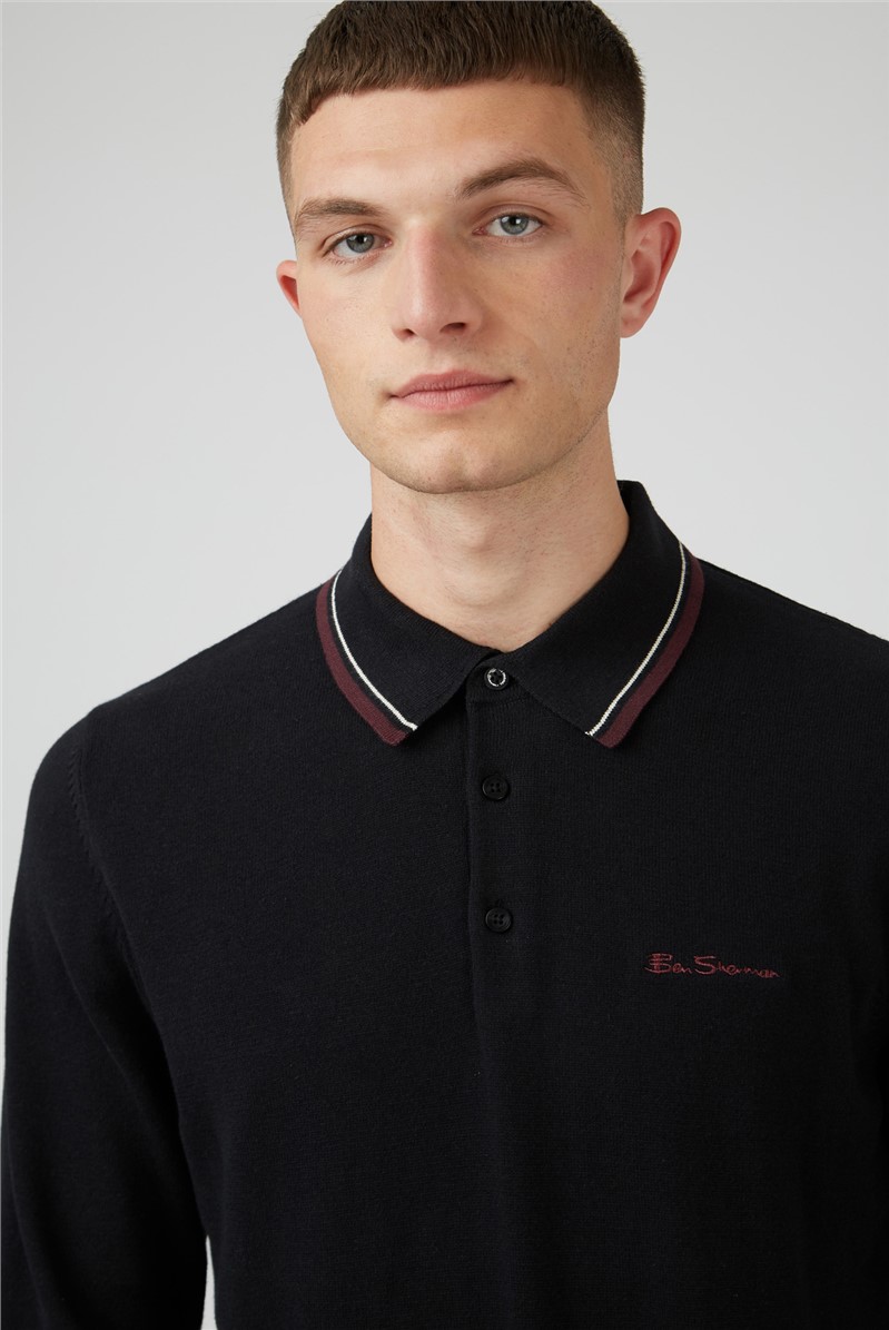  Long Sleeve Tipped Knitted Polo