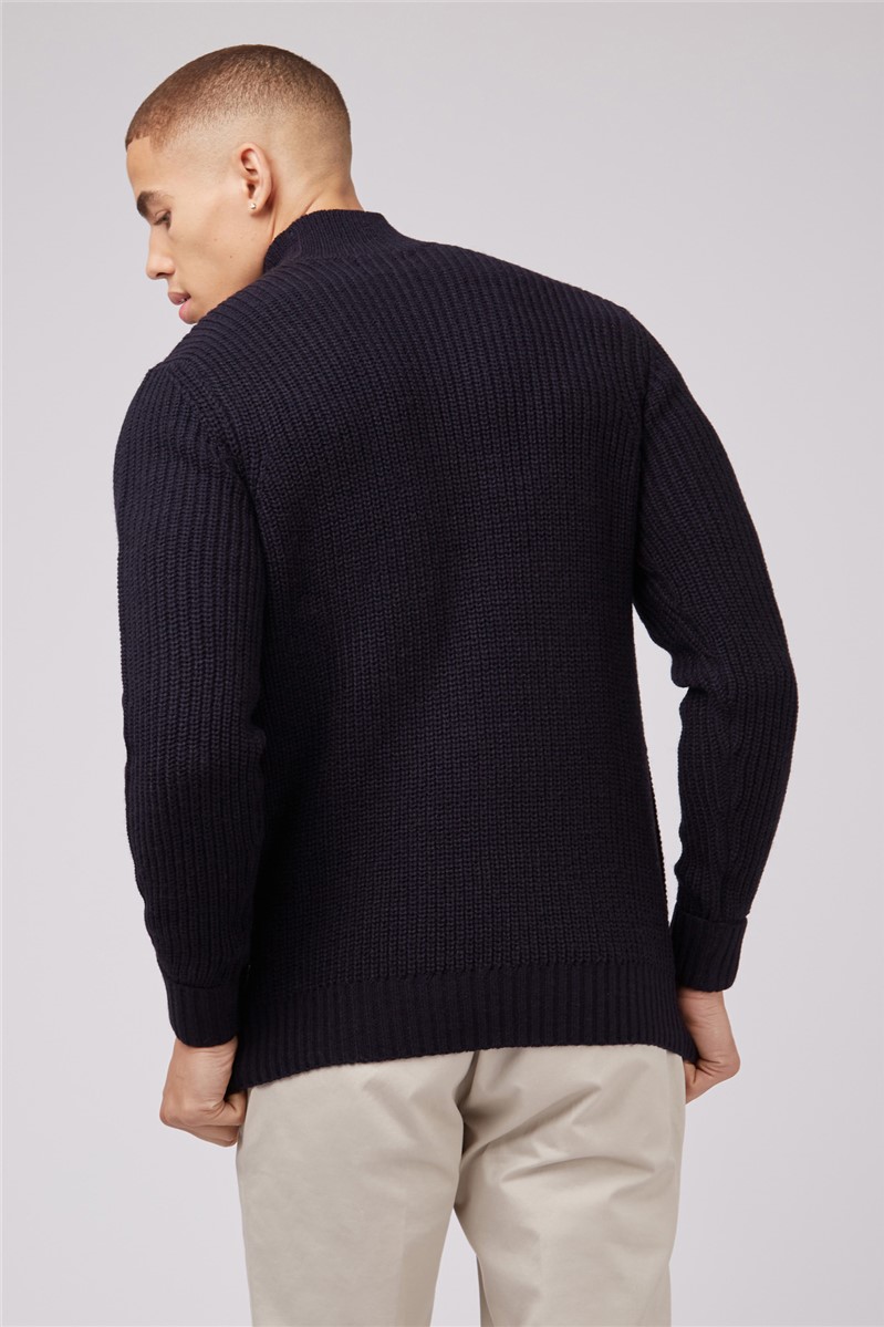 Ben Sherman Blue Fishermans Rib Crew Jumper