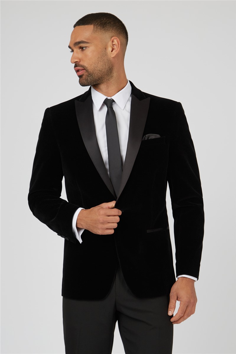 Racing Green Regular Fit Black Velvet Jacket