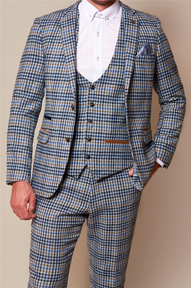  Watson Blue Tan Tweed Check Suit