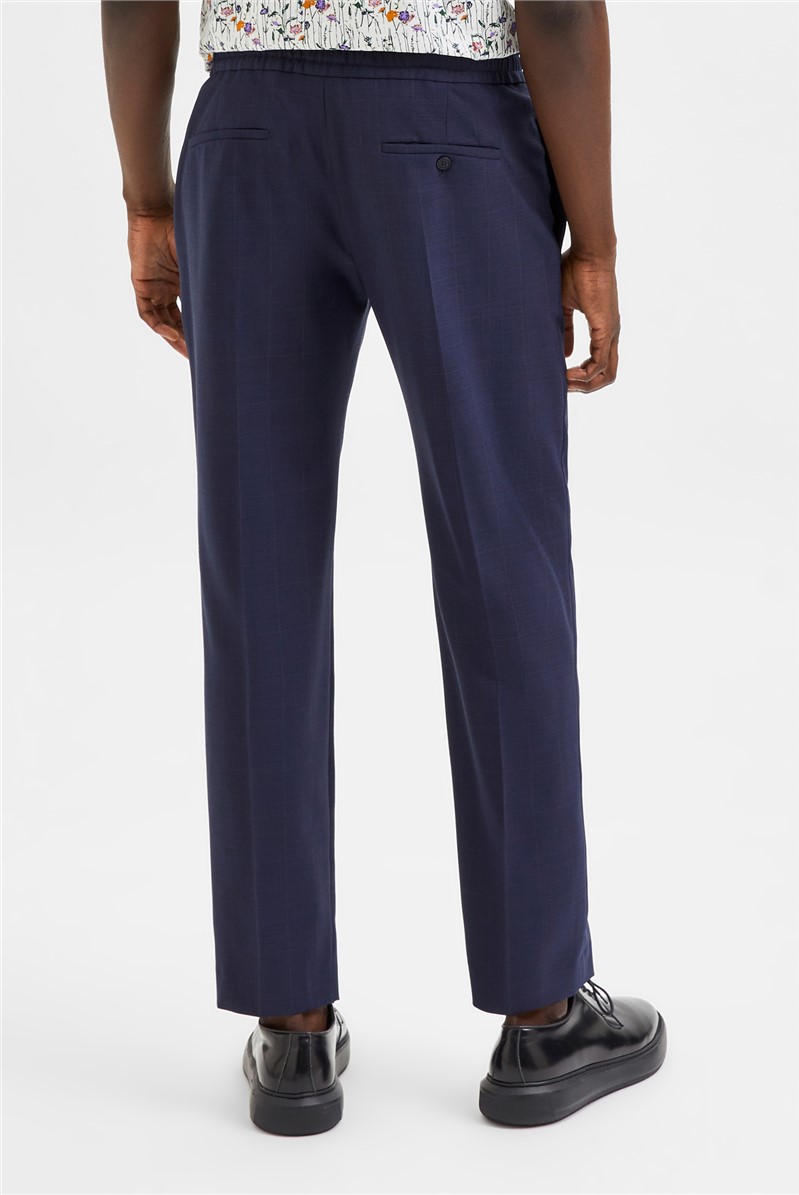  Slim Fit Dark Blue Checked Trousers